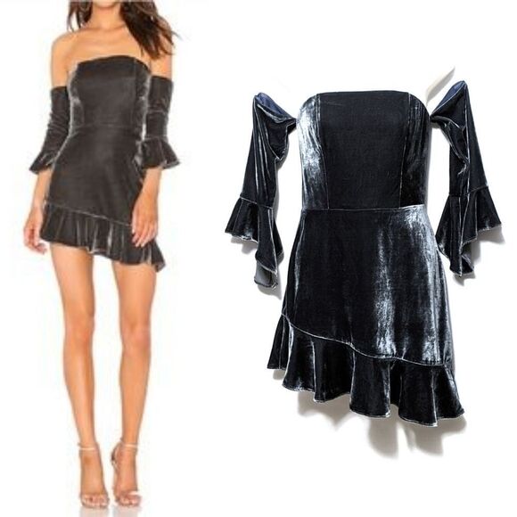 NWT REVOLVE NBD Adelita Velvet Ruffle Dress S - Picture 1 of 9